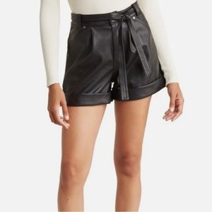 Blank NYC Faux Leather Belted Shorts High Waisted Black Size 28